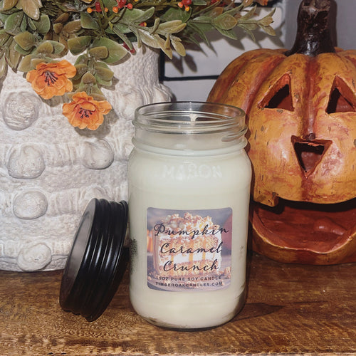 Pumpkin Caramel Crunch 16oz Mason Jar Candle || Soy Candle