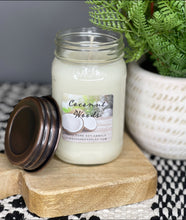 Load image into Gallery viewer, Coconut Woods 16oz Mason Jar Soy Candles