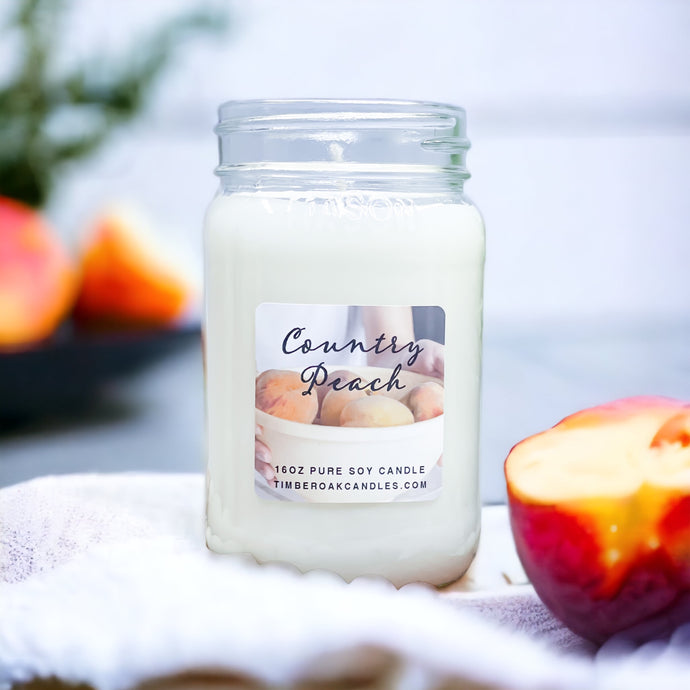 COUNTRY PEACH 16oz Mason Jar Soy Candles